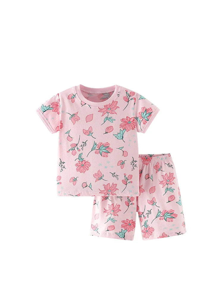 Summer Baby Kids Flowers Pattern T-shirt and Shorts Clothing Set for Girls-4
