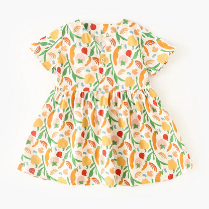 Summer New Arrival Baby Girls Casual Vegetable Print Short Sleeves V Neck Dress-4
