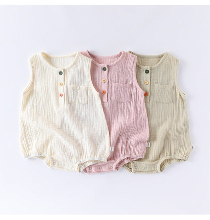 Summer Arrival Baby Unisex Sleeveless Plain Onesies Bodysuits-4