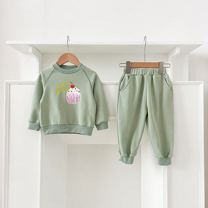 Spring and Autumn Kids Unisex Cute Cartoon Pattern Long Sleeves Top Pullover and Pants clothing Set-5