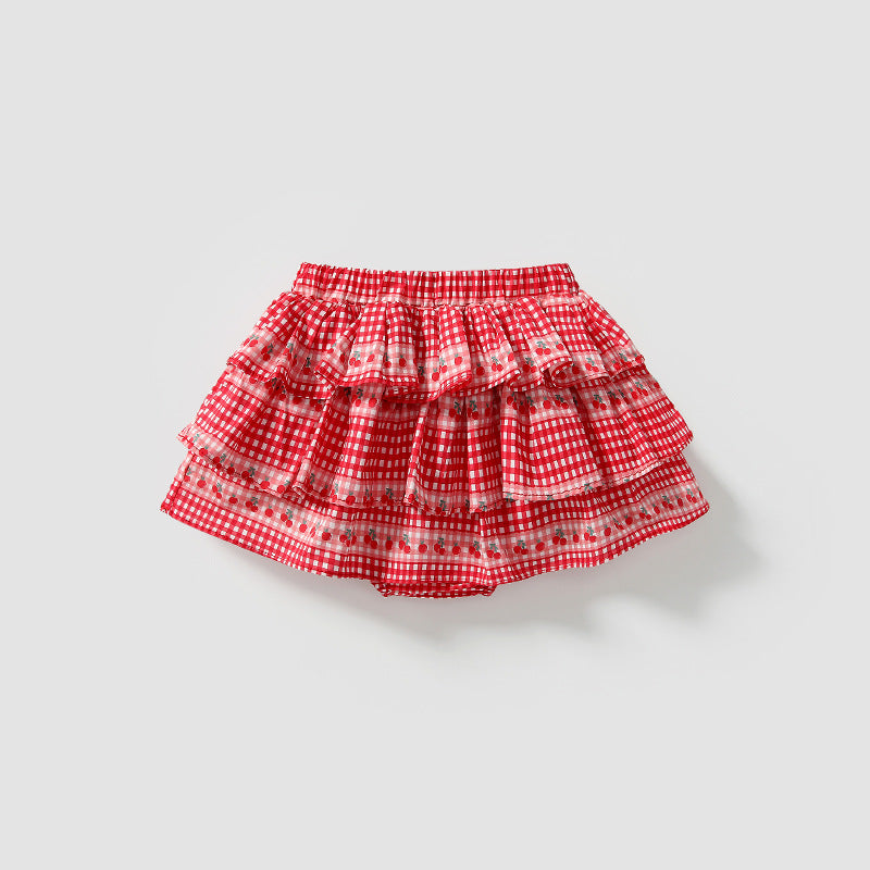 Summer Hot Selling Kids Girls Fruits Pattern Casual Plaid Skirt-3
