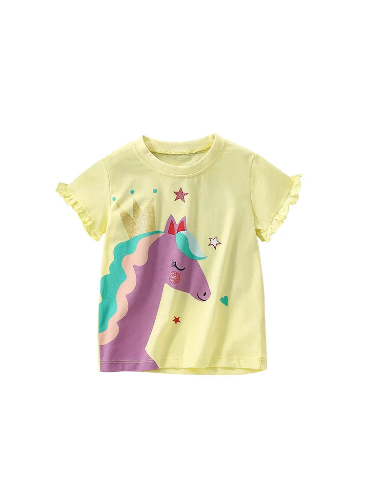 Summer Arrival Girls’ Horse Cartoon Pattern T-shirt in European and American Style-4