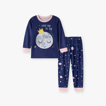 Baby and Kids Girls Universe Cartoon Pattern Long Sleeves Casual Pajamas Clothing Set-0