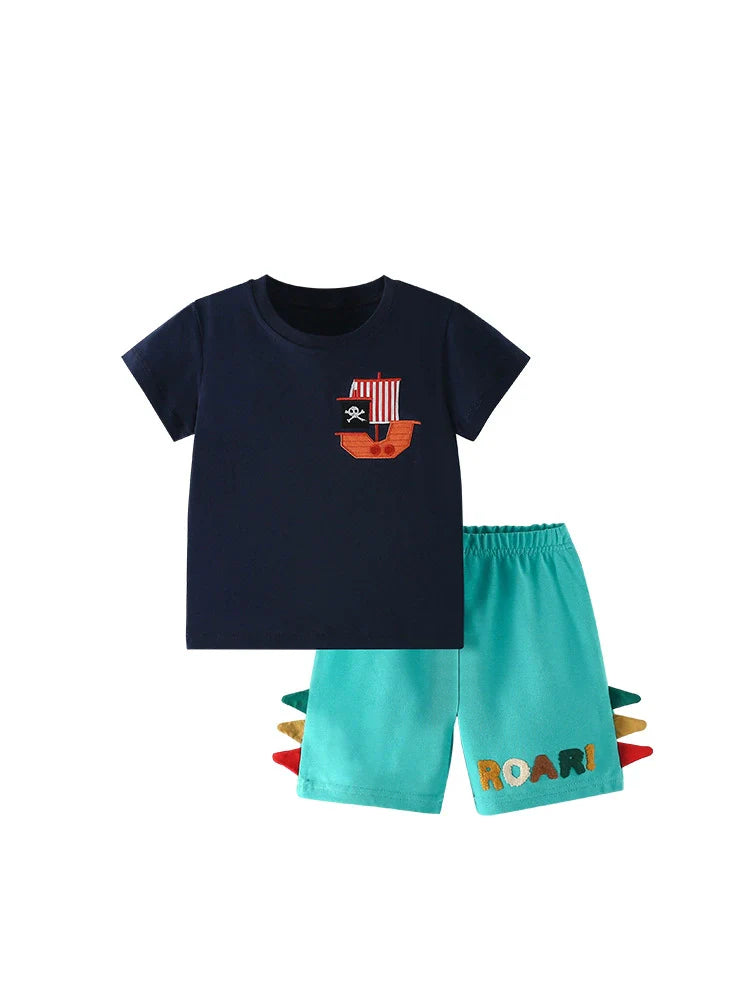 Summer Baby Kids Pirate Cartoon Pattern T-shirt and Shorts Clothing Set for Boys-4