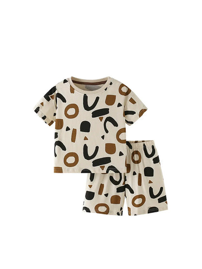 Summer Baby Kids Geometric Pattern T-shirt and Shorts Clothing Set for Boys-4