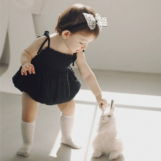 Summer Arrival Baby Girls Cute Solid Color Black Sleeveless Strap Onesies-0