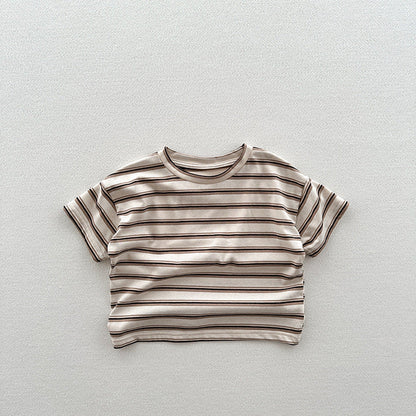 Summer New Arrival Kids Unisex Soft Comfortable Short Sleeves Striped Thin Top Casual T-Shirt-1