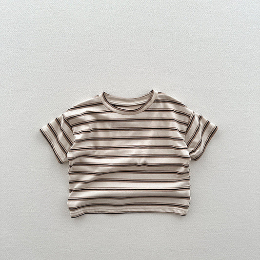 Summer New Arrival Kids Unisex Soft Comfortable Short Sleeves Striped Thin Top Casual T-Shirt-1