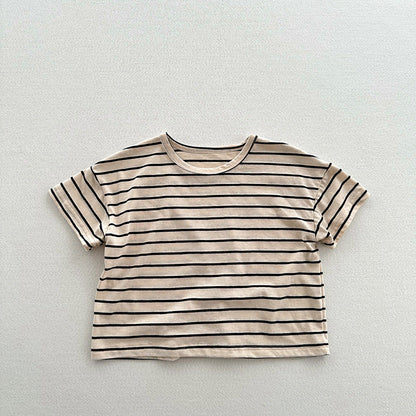 Summer New Arrival Kids Unisex Soft Comfortable Short Sleeves Striped Thin Top Casual T-Shirt-3