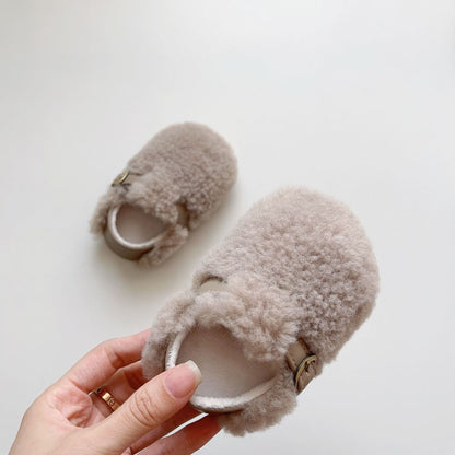 Winter Hot Selling Baby Plain Design Solid Color Cozy Fleece Toddler Walking Shoes-4