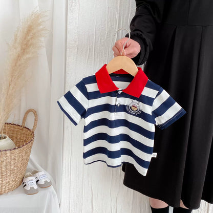 Summer Arrival Baby Kids Boys Casual Striped Short Sleeves Top Polo-0