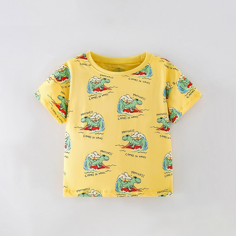 Boys’ Cartoon Dinosaur Pattern Short Sleeves T-Shirt In European And American Style For Summer-1