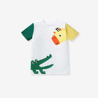 Kids’ Animals Cartoon Pattern Short Sleeves T-shirt in European and American Style for Summer-0