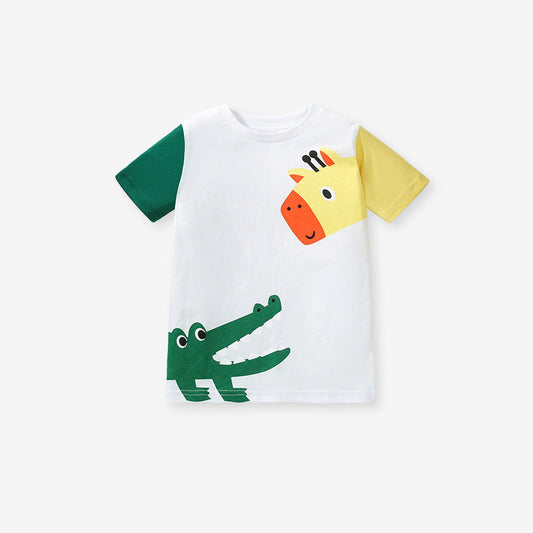 Kids’ Animals Cartoon Pattern Short Sleeves T-shirt in European and American Style for Summer-0