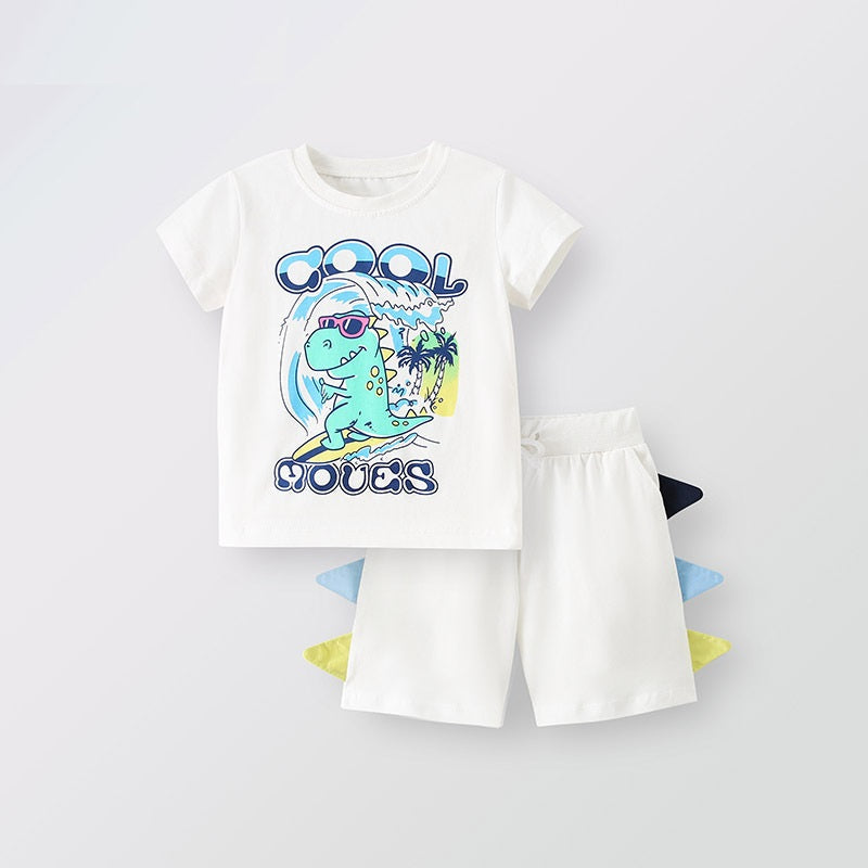 Summer Baby Kids Boys Refreshing Dinosaurs Cartoon Pattern T-Shirt And Shorts Clothing Set-1