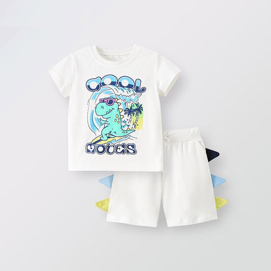 Summer Baby Kids Boys Refreshing Dinosaurs Cartoon Pattern T-Shirt And Shorts Clothing Set-1