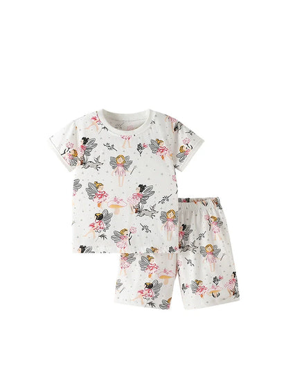 Summer Baby Kids Fairy Cartoon Pattern T-shirt and Shorts Clothing Set for Girls-4