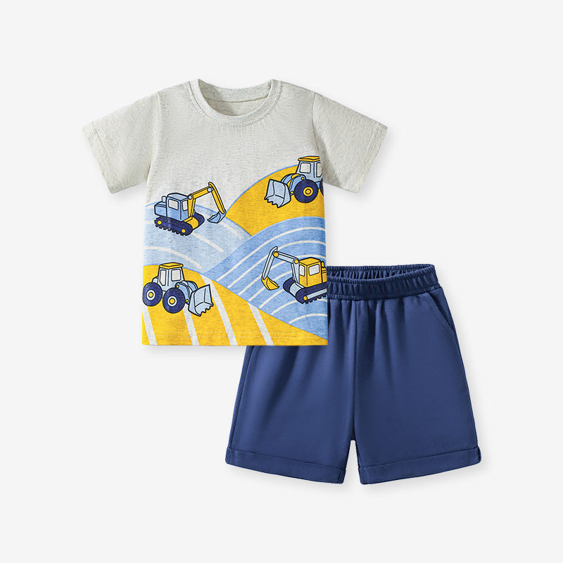 Summer Baby Kids Cartoon Pattern T-shirt and Shorts Clothing Set for Boys-4