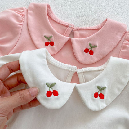 Baby Girl Embroidered Design Lapel Simple Style Onesies