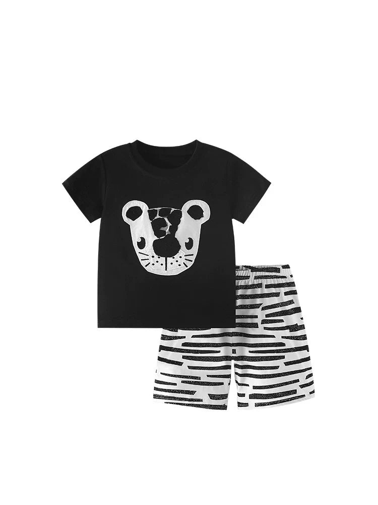 Summer Baby Kids Casual Animals Cartoon Pattern T-shirt and Shorts Clothing Set for Boys-4