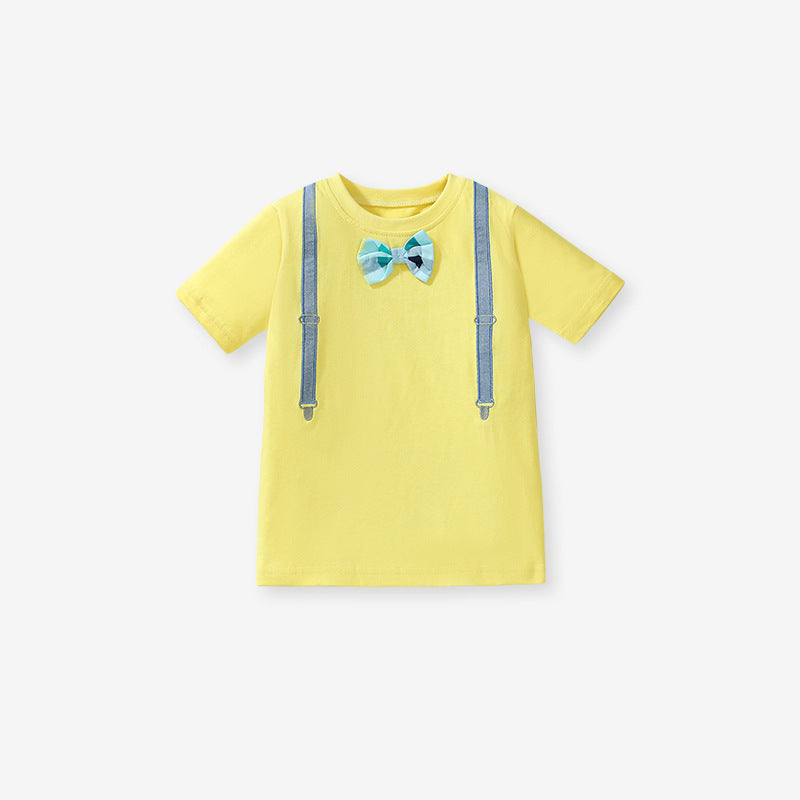 Kids’ Strap Cartoon Pattern Short Sleeves T-shirt in European and American Style for Summer-4