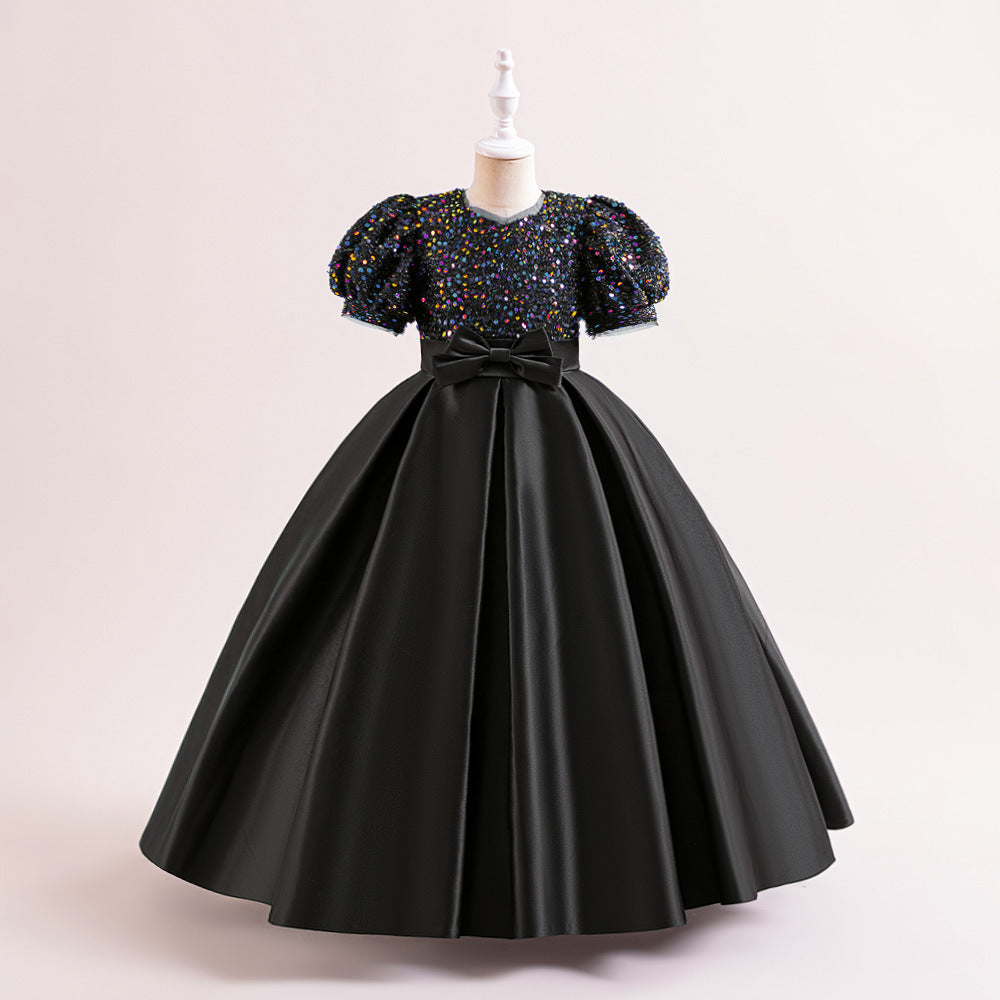 New Design Summer Baby Kids Girls Short Sleeves Glistening Sequin Festival Dress-4