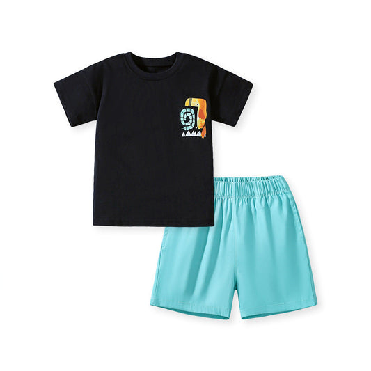 Summer Baby Kids Animals Cartoon Print T-shirt and Shorts Clothing Set-0
