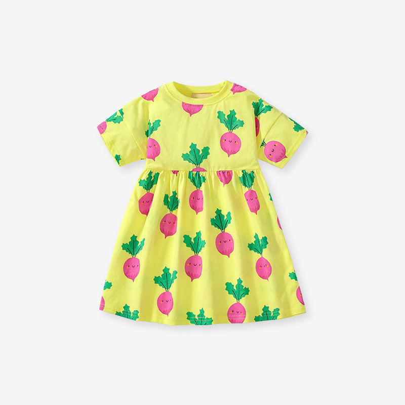 Summer Arrival Cartoon Radish Pattern Short Sleeves Dress for Stylish-4