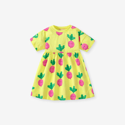 Summer Arrival Cartoon Radish Pattern Short Sleeves Dress for Stylish-4