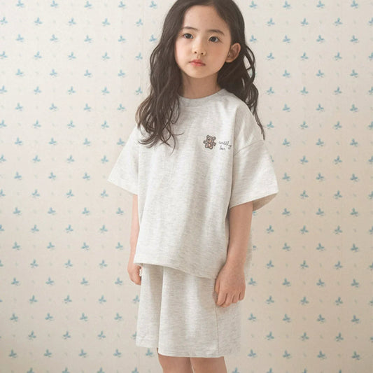 Summer Hot Selling Baby Kids Unisex Short Sleeves Teddy Logo Pattern T-Shirt and Plain Shorts Clothing Set-0