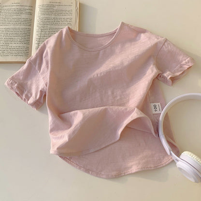 New Arrival Baby Kids Crew Neck Short Sleeves Solid Color Casual Breathable Top T-Shirt-3