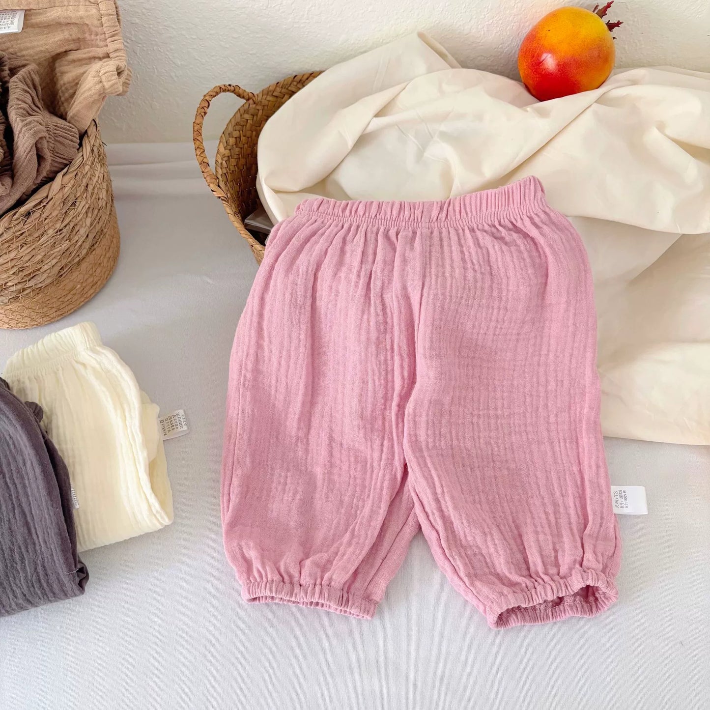 Summer Arrival Kids Unisex Cotton Casual Style Solid Color Pants-1