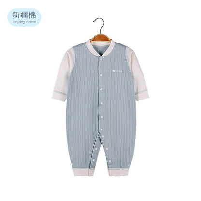 Baby Solid Color Pit Strip Fabric Single Breasted Design Cotton Jumpsuit Pajamas-5