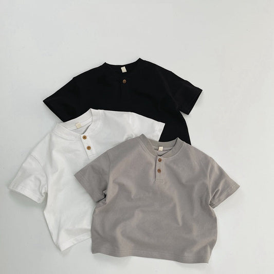 Summer Kids Unisex Minimalist and Versatile Short Sleeves V Neck Children’s Polo Shirt-0