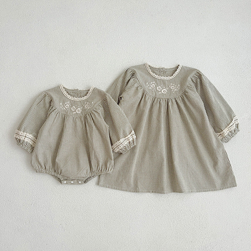 Autumn Vintage Style Embroidered Design Dress & Onesies-0
