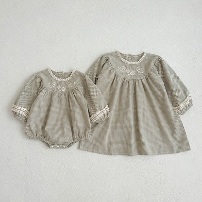 Autumn Vintage Style Embroidered Design Dress & Onesies-0