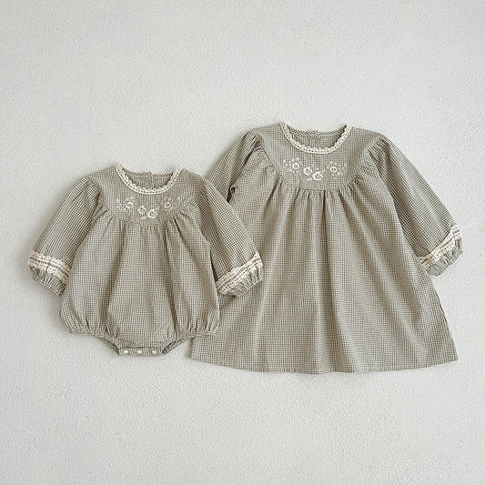 Autumn Vintage Style Embroidered Design Dress & Onesies-0
