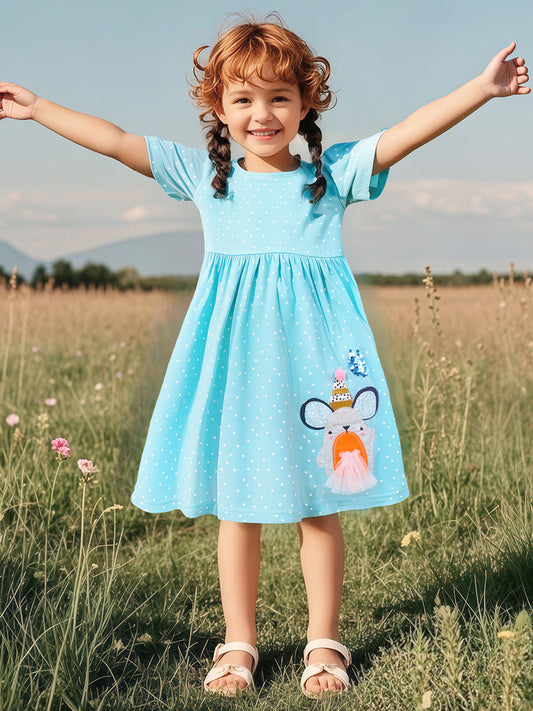 Summer Arrival Animals Cartoon Pattern Short Sleeves Dress for Stylish Girls-0
