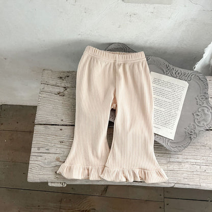 Baby Solid Color Elastic Cotton Comfy Flared Pants-5