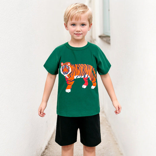 Kids’ Animals Cartoon Pattern Short Sleeves T-shirt in European and American Style for Summer-0
