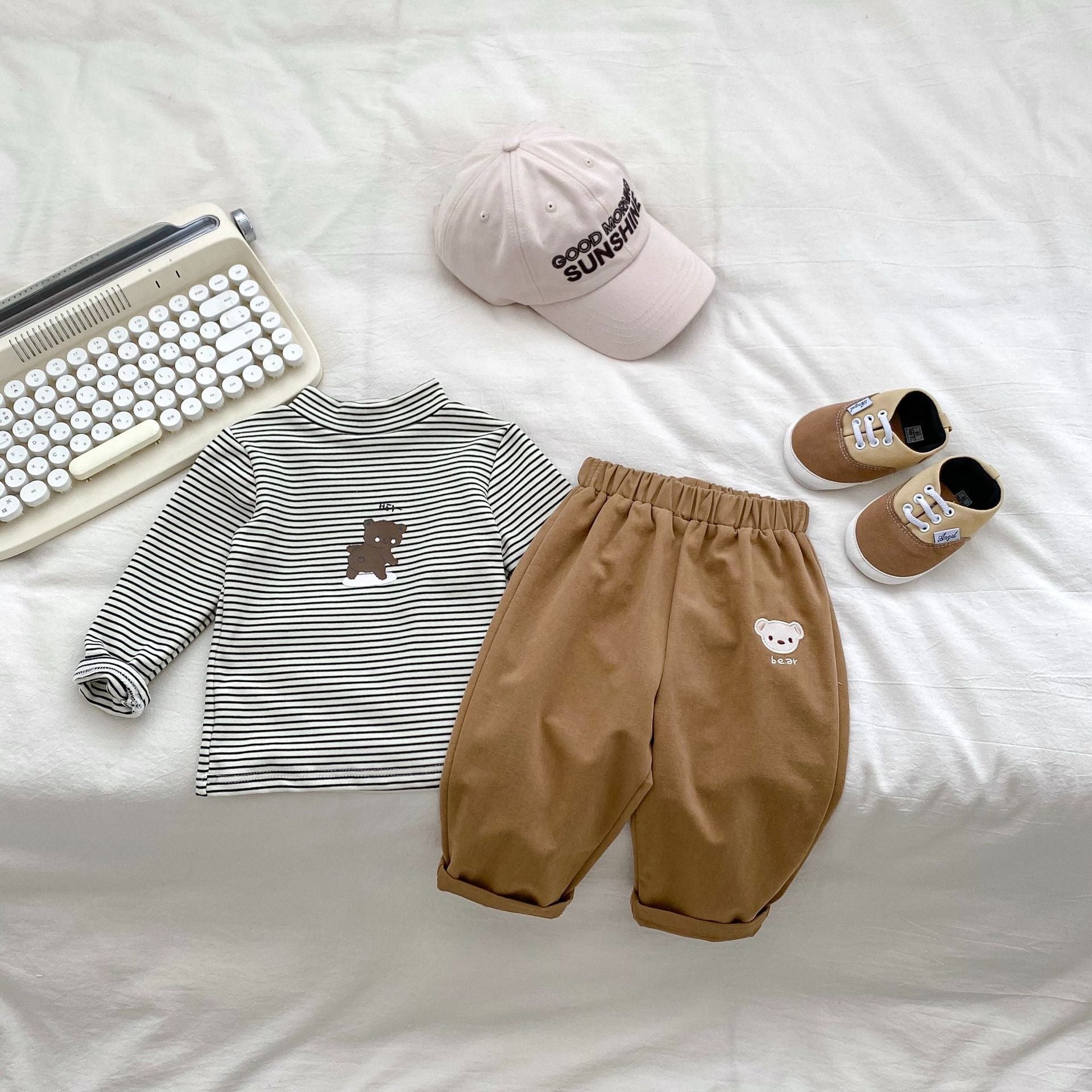 Arrival Autumn Baby Boys Long Sleeves Striped Teddy Top Shirt and Versatile Pants – Matching Set-0
