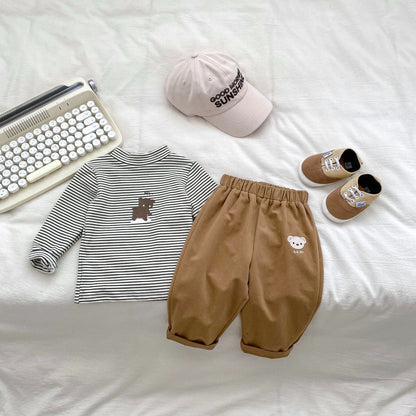 Arrival Autumn Baby Boys Long Sleeves Striped Teddy Top Shirt and Versatile Pants – Matching Set-0