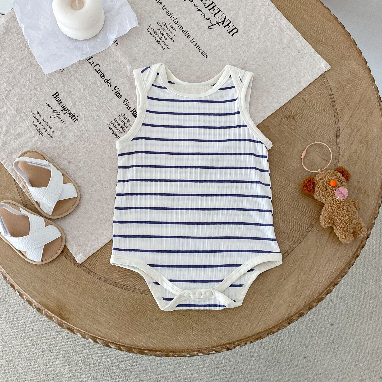 Hot Selling Summer Baby Kids Unisex Striped Pattern Sleeveless Onesies-5