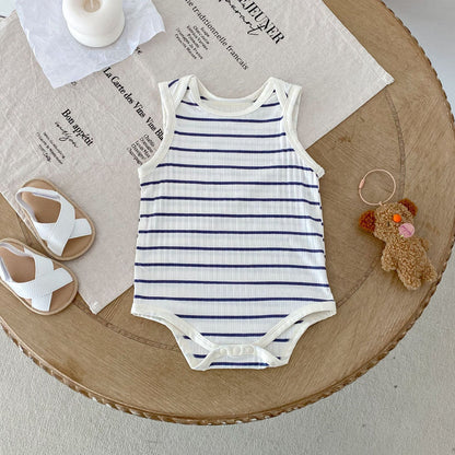 Hot Selling Summer Baby Kids Unisex Striped Pattern Sleeveless Onesies-5