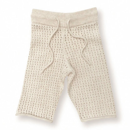 Summer Hot Selling Baby Kids Short Sleeves Plain Hollow-out Knitted Top and Pants Casual Clothing Set-5
