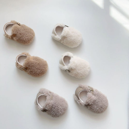Winter Hot Selling Baby Plain Design Solid Color Cozy Fleece Toddler Walking Shoes-0