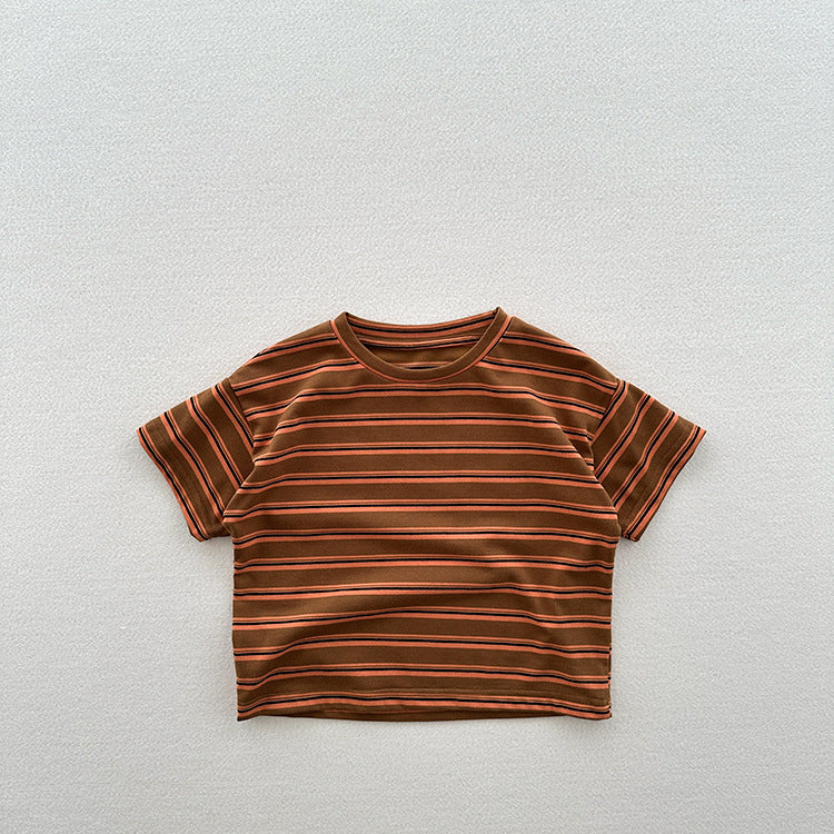 Summer New Arrival Kids Unisex Soft Comfortable Short Sleeves Striped Thin Top Casual T-Shirt-2