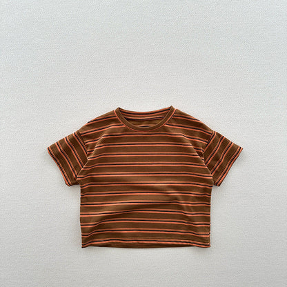 Summer New Arrival Kids Unisex Soft Comfortable Short Sleeves Striped Thin Top Casual T-Shirt-2