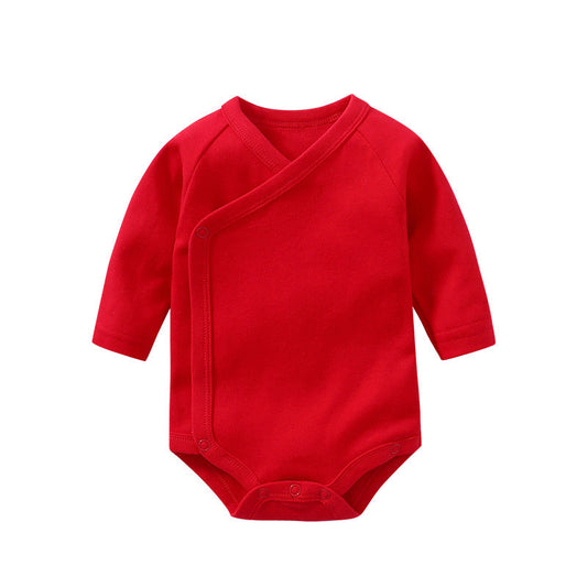 Baby Multi Color Bias Placket With Slanting Button Long Sleeve Onesies-11