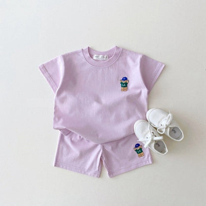 Summer Baby Kids Teddy Bear Pattern T-shirt and Shorts Clothing Set-2